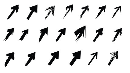 Hand drawn arrow collection in paint, chalk, ink and charcoal stokes isolated on white background