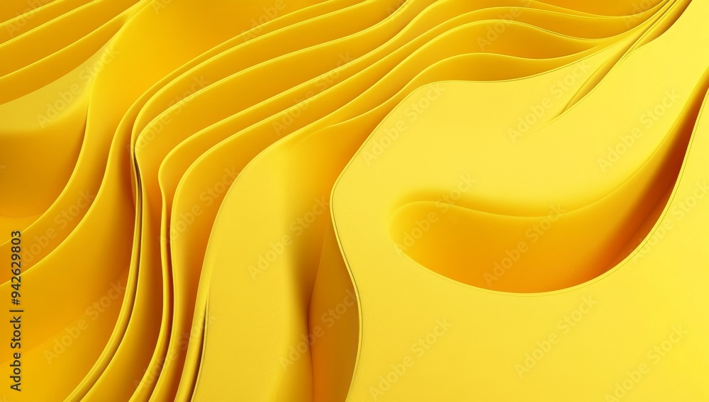Poster yellow abstract paper with waves and curves, 3d rendering, high resolution close-up of detailed text