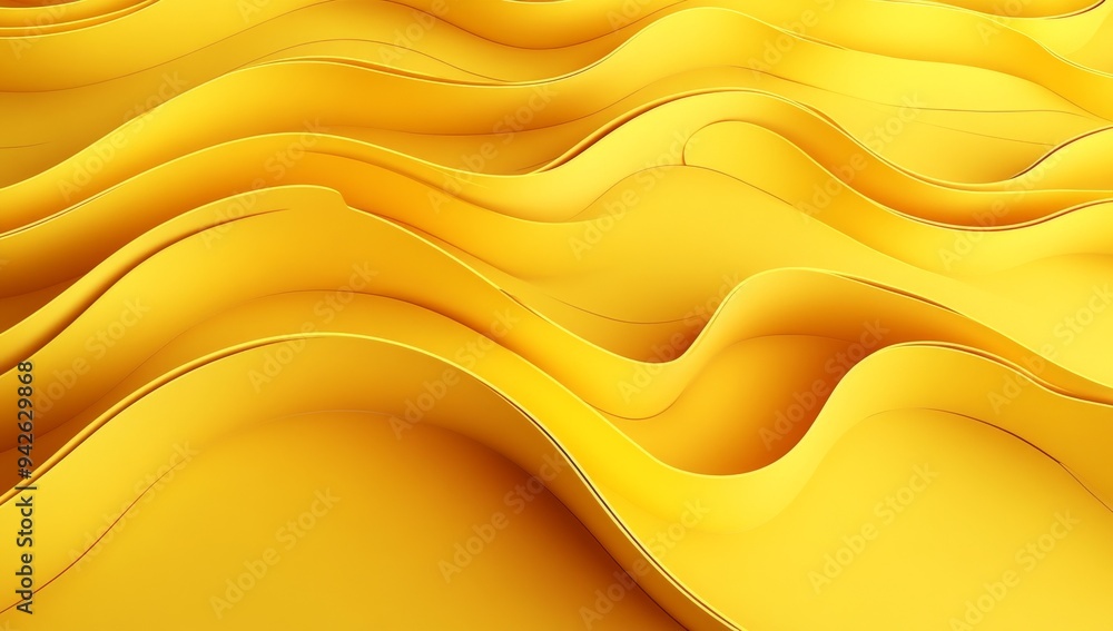 Poster yellow abstract paper with waves and curves, 3d rendering, high resolution close-up of detailed text