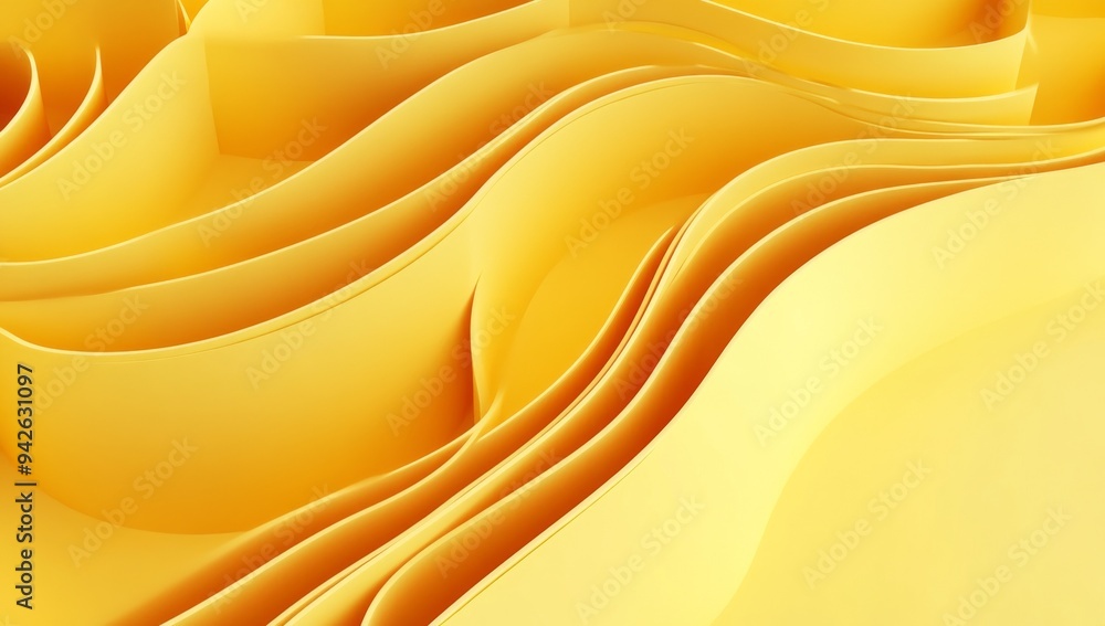 Poster yellow abstract paper with waves and curves, 3d rendering, high resolution close-up of detailed text