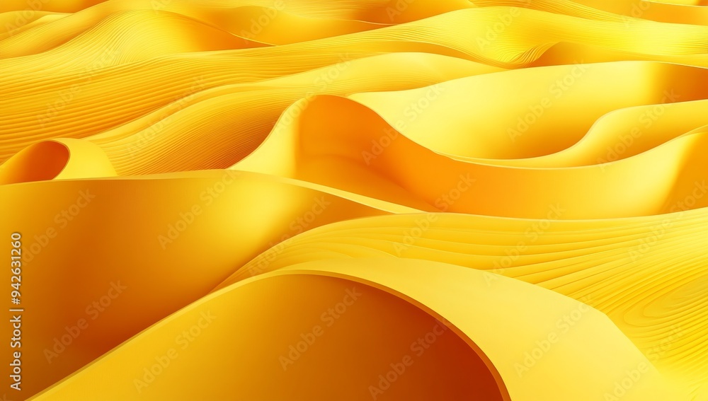 Poster yellow abstract paper with waves and curves, 3d rendering, high resolution close-up of detailed text