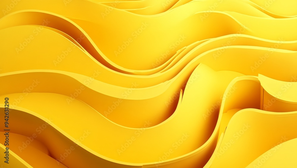 Poster yellow abstract paper with waves and curves, 3d rendering, high resolution close-up of detailed text