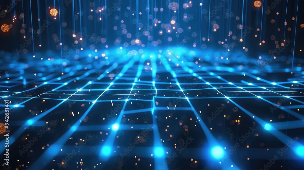 Aufkleber abstract blue background data technology glowing lines. generative ai.