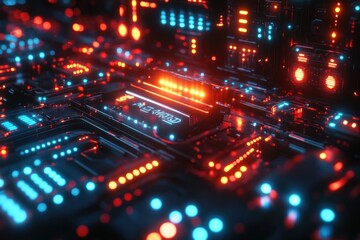 Fototapeta premium Futuristic Circuitry with Red and Blue Glowing Lights