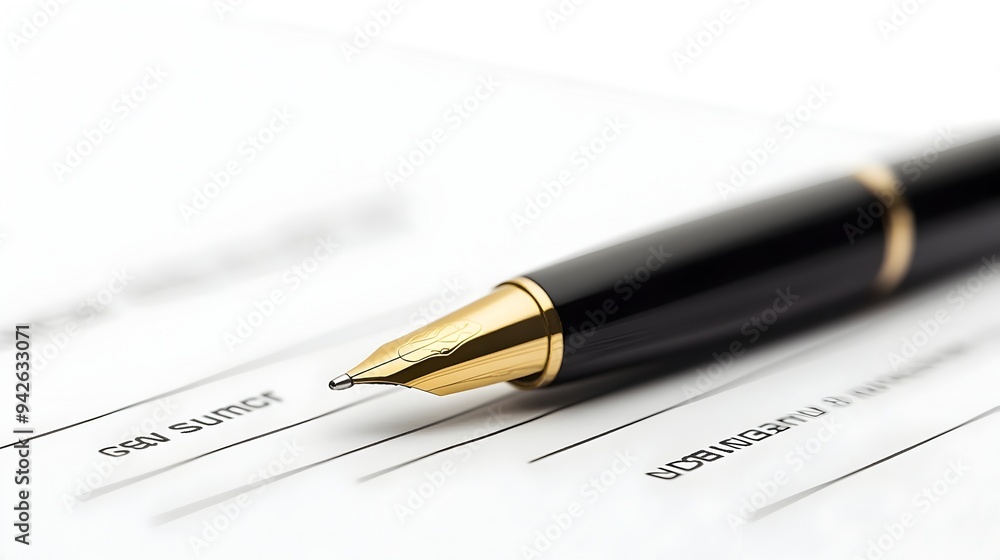 Poster a close up view of a contract document with a pen placed diagonally across the page signifying it is