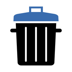 Trash bin icon with blue lid.	