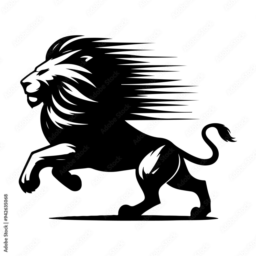 Wall mural A aggresive lion running pose vector silhouette isolated white background