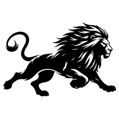A aggresive lion running pose vector silhouette isolated white background