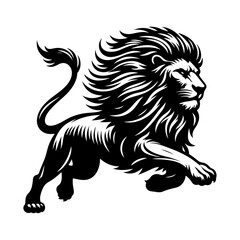 A aggresive lion running pose vector silhouette isolated white background