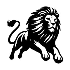 A aggresive lion running pose vector silhouette isolated white background