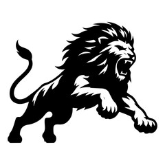 A aggresive lion running pose vector silhouette isolated white background
