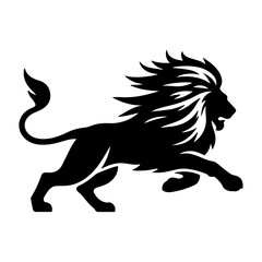 Obraz premium A aggresive lion running pose vector silhouette isolated white background