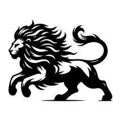 Obraz premium A aggresive lion running pose vector silhouette isolated white background