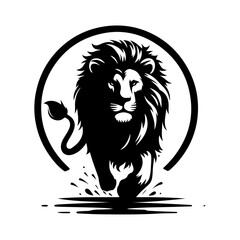 A aggresive lion running pose vector silhouette isolated white background