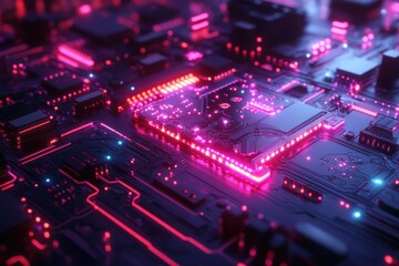 Obraz premium Illuminated Circuit Board with Neon Lights