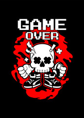 Skull Gamer Game Over Cartoon