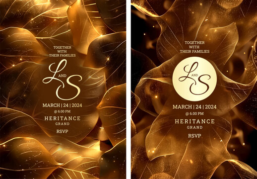 Elegant luxury golden wedding invitation template design, Luxury greeting design, save the date design, colorful texture, Hand drawn texture design for invitation
