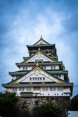 Views of Osaka Castle in evening in Japan 