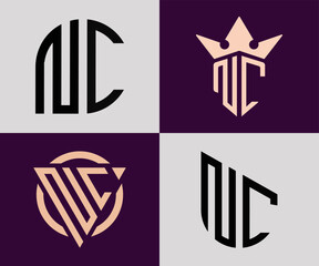 Creative simple Initial Letters NC Logo Designs Bundle.