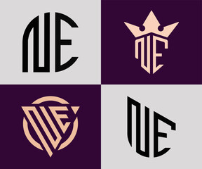 Creative simple Initial Letters NE Logo Designs Bundle.