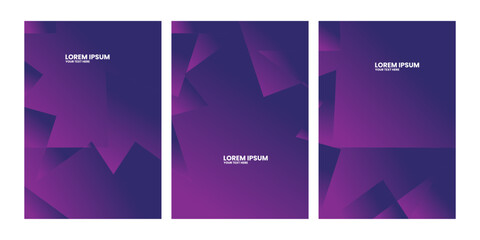 Three purple and dark blue abstract geometric shapes.