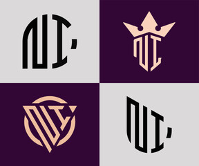 Creative simple Initial Letters NI Logo Designs Bundle.
