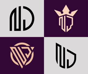 Creative simple Initial Letters NJ Logo Designs Bundle.