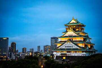 Views of Osaka Castle in evening in Japan 