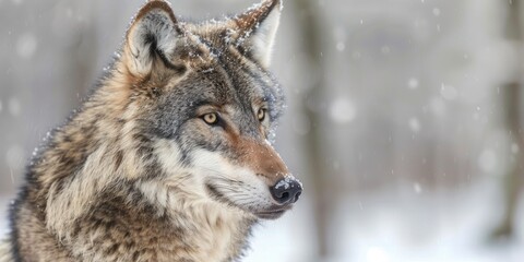 Obraz premium Winter Captive Wildlife: A Gray Wolf Staring Off into the Distance