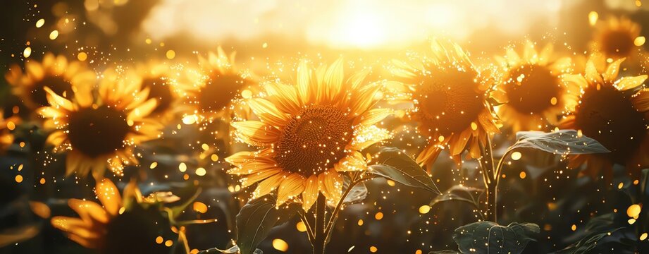 Business growth plan, Sunflowers blooming with glowing data streams