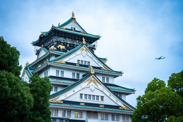 Views of Osaka Castle in evening in Japan 