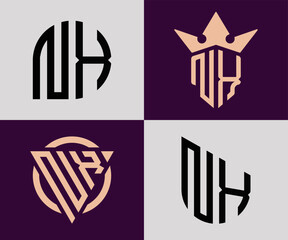 Creative simple Initial Letters NX Logo Designs Bundle.