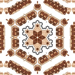 A circular image with a brown and white cow on it. Modern pattern with seamless patterns. Geometric elements. white background.