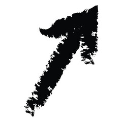 Black grungy brush stroke arrow isolated on white background