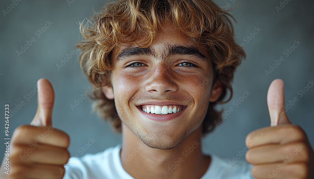 Poster smiling men looking at camera with toothy smile generated by ai