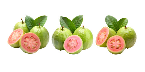 Naklejka premium Set of Guava fruits with slice isolate on transparent background