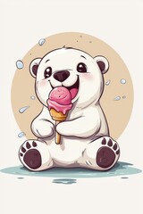 Fototapeta premium A vector design for a t-shirt print featuring a bear eating ice cream. A clean-lined vector bear with ice cream for a modern and striking look
