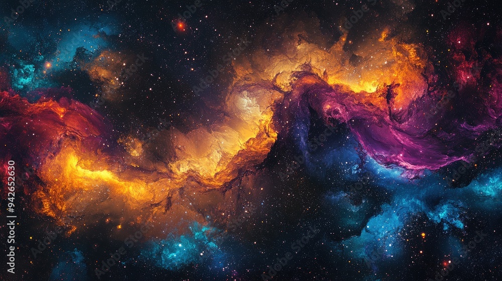 Poster a mesmerizing abstract cosmic space galaxy texture with vibrant colors and swirling patterns, perfec