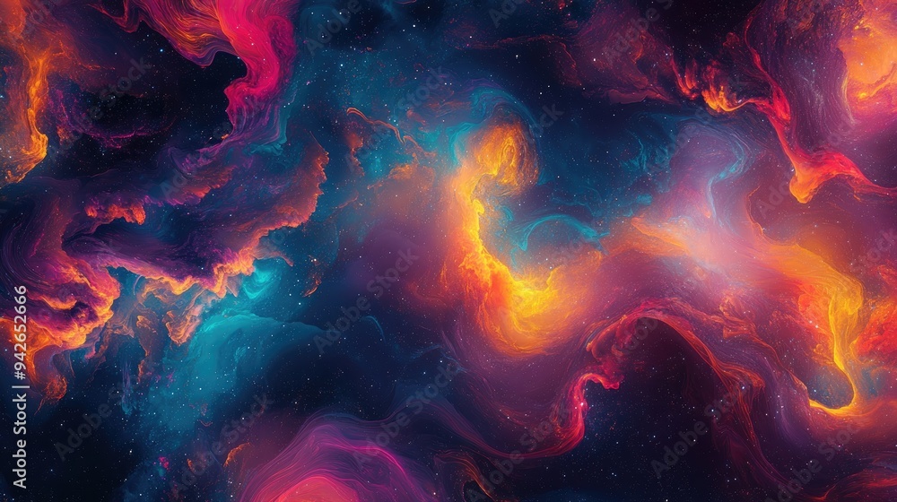 Poster a mesmerizing abstract cosmic space galaxy texture with vibrant colors and swirling patterns, perfec
