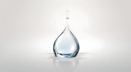 Fototapeta premium A serene, minimalist digital illustration of a single droplet of water, gently rippling on a still surface, on a plain white background, representing purity, calm, and the essence of life.