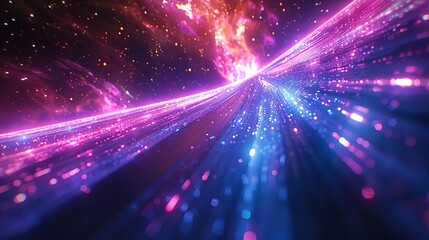 Obraz premium 3D render blue purple light line through dark background