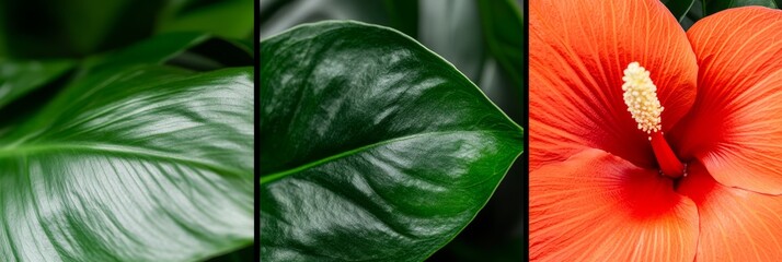 Obraz premium A vibrant tropical cascading bridal bouquet featuring bold exotic flowers such as hibiscus bird of paradise and orchids accented with lush green leaves like monstera and palm fronds The bouquet is cap