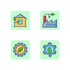 Green technology line icon set. Eco friendly home and factory. Natural energy concept. Vector illustration for web design and apps
