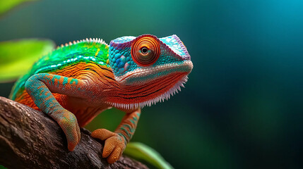 Obraz premium Close-up of colorful chameleon changing colors