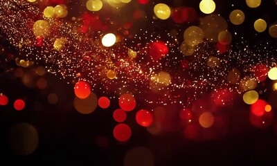 Captivating golden and red bokeh lights twinkling in a magical evening ambiance at a festive celebration. Generative AI