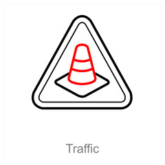 Traffic and traffic cone icon concept