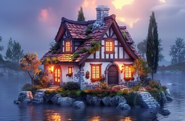 Obraz premium 3D isometric medieval house