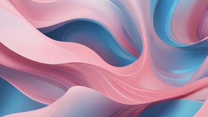 Fototapeta premium flowing glass waves, 3D scene, translucent, soft pink, blue tones, cascading, light reflection, curved surfaces, ethereal, calming visual, abstract sculpture