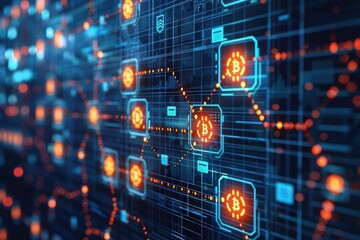 Fototapeta premium Digital interface with blockchain icons, representing the new economic framework