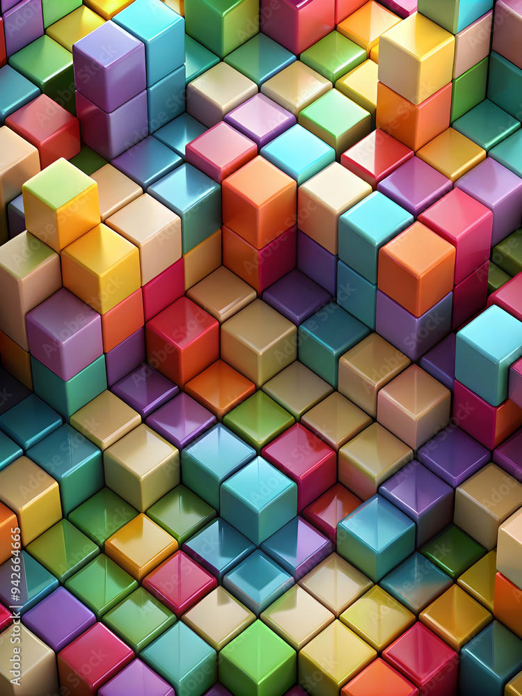 Poster abstract colorful blocks: a mesmerizing abstract pattern of vibrant, colorful blocks arranged in a d